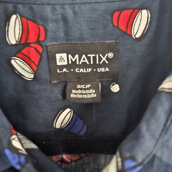 Matix Blue Casual Button Down Shirt with Playful Pattern - Picture 3 of 4